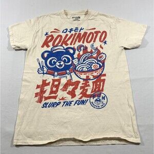 Rokimoto Beige Slurp The Fun Ramen Graphic Print Short Sleeve Rare T-Shirt Tee M